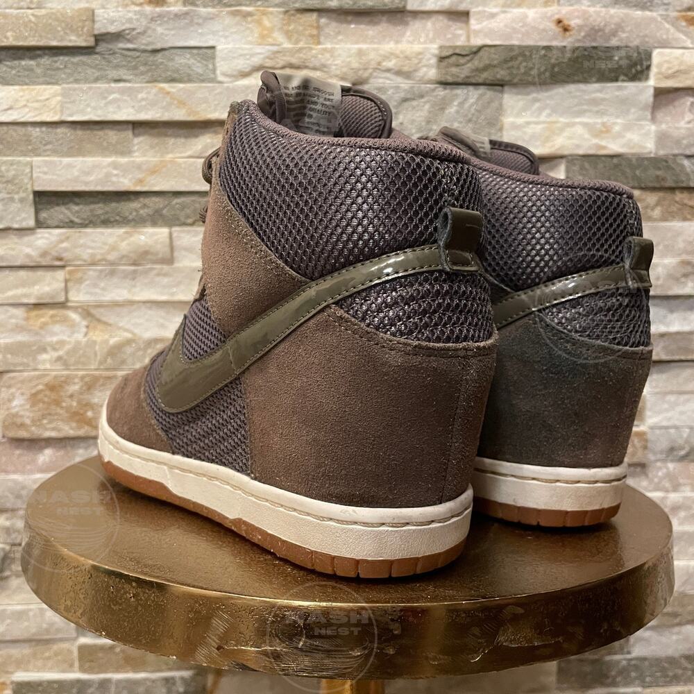 Nike Dunk Sky Hi Wedge 10 | Olive Brown Suede Mesh Sneaker 579763-300 - Picture 3 of 9